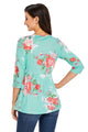 Sexy Lace Up V Neck Mint Floral Blouse