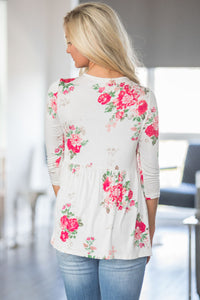 Sexy Lace Up V Neck White Floral Blouse