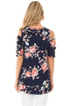 Sexy Ladder Cutout Sleeve Navy Floral Top