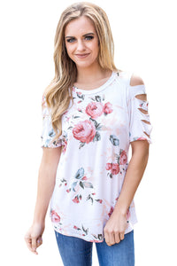 Sexy Ladder Cutout Sleeve White Floral Top