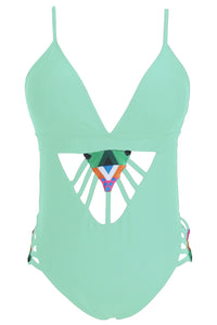 Sexy Lake Blue Padded Hollow Out One Piece Swimsuit