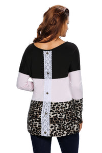 Sexy Leopard Color Block Long Sleeve Top
