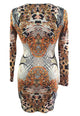 Sexy Leopard Mirror Print Long Sleeve Mini Dress