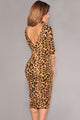 Sexy Leopard Print Low V Back Midi Dress