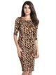 Sexy Leopard Print Low V Back Midi Dress