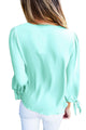 Sexy Light Blue Bow-tie Sleeved Blouse with Necktie