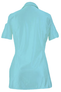 Sexy Light Blue Button Up Side Slit Short Sleeve Shirt