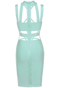 Sexy Light Blue Cutout Choker Bandage Dress