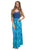 Sexy Light Blue Damask Print Sleeveless Long Boho Dress