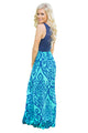Sexy Light Blue Damask Print Sleeveless Long Boho Dress