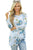 Sexy Light Blue Long Sleeve Knotted Floral Print Blouse