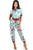 Sexy Light Blue Red Floral Print Two Piece Jogger Set