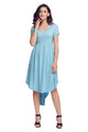 Sexy Light Blue Short Sleeve High Low Pleated Casual Swing Dress