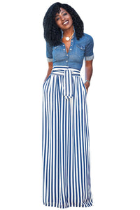 Sexy Light Blue Striped Maxi Skirt