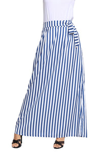 Sexy Light Blue Striped Maxi Skirt