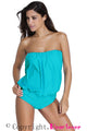 Sexy Light Blue Wirefree Blouson Tankini 2pcs Swimsuit