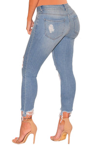Sexy Light Denim Ripped Ankle Length Skinny Jeans