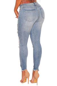 Sexy Light Destroyed Frayed Ankle Skinny Jeans