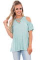 Sexy Light Green Crisscross Front Cold Shoulder Ruffle Sleeve Top