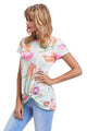 Sexy Light Green Floral Short Sleeve Knot Top