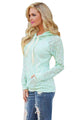 Sexy Light Green Lace Accent Kangaroo Pocket Hoodie