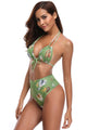 Sexy Light Green Printed Halter Bikini High Waisted Swimsuit