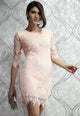 Sexy Light Peach Allover Lace Three Fourth Sleeves Dress