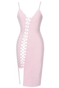 Sexy Light Pink Asymmetric Lace up Bandage Dress