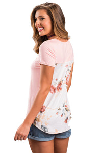 Sexy Light Pink Floral Print Lower Back T-shirt