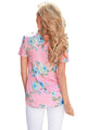 Sexy Light Pink Super Soft Floral Tee Shirt with Crisscross Neck
