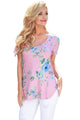 Sexy Light Pink Super Soft Floral Tee Shirt with Crisscross Neck