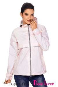 Sexy Light Pink Women Zipper Lapel Suit Blazer with Foldable Sleeve