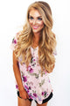 Sexy Lilac Floral V Neck Short Sleeve T-shirt