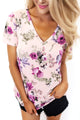 Sexy Lilac Floral V Neck Short Sleeve T-shirt