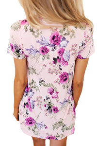 Sexy Lilac Floral V Neck Short Sleeve T-shirt