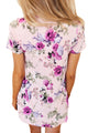 Sexy Lilac Floral V Neck Short Sleeve T-shirt