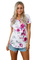 Sexy Lilac Floral V Neck Short Sleeve T-shirt