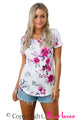 Sexy Lilac Floral V Neck Short Sleeve T-shirt