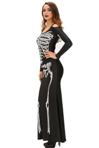 Sexy Long Skeleton Dress Adult Halloween Costume