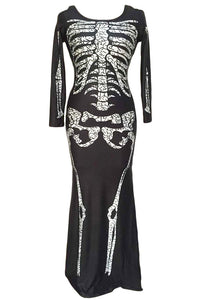Sexy Long Skeleton Dress Adult Halloween Costume