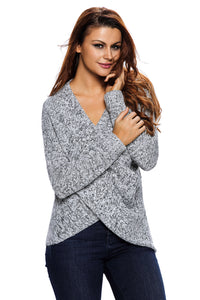 Sexy Long Sleeve Chunky Cross Wrap V Neck Tunic Pullover Sweater