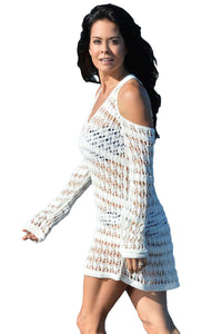 Sexy Long Sleeves Cut out Shoulder Crochet Beachwear