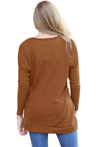 Sexy Maroon Buttoned Side Long Sleeve Spring Autumn Womens Top