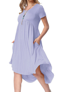Sexy Mauve Short Sleeve High Low Pleated Casual Swing Dress