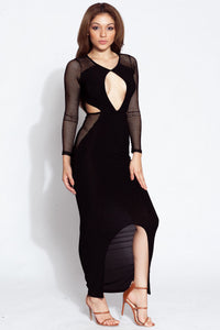Sexy Mesh Contrast Cut out Bodycon Maxi Dress