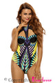 Sexy Mesh Cutout High Neck Egyptian Print One Piece Swimsuit