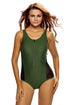 Sexy Mesh Splicing Army Green Tank Zipped Monokini with Lace up Back