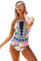 Sexy Mesh V Neck Tropical One Piece Swimsuit