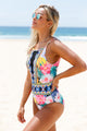 Sexy Mesh V Neck Tropical One Piece Swimsuit