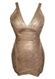 Sexy Metallic V-neck Backless Bodycon Cocktail Party Bandage Dress
